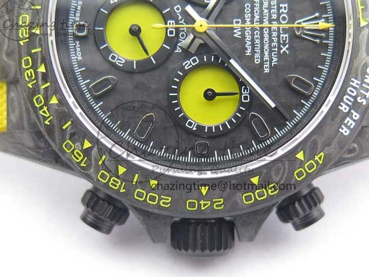0102 Supportive Daytona DIW Carbon Case and Bezel Black Yellow Dial on Yellow Nylon Strap A 3220